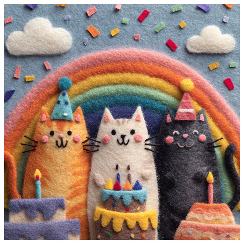 Tapisserie «Cats With Birthday Cakes» - Décoration murale chats, H 104 po x 88 avec 4 œillets