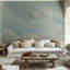 Blue Painterly Sky and Clouds Wallpaper