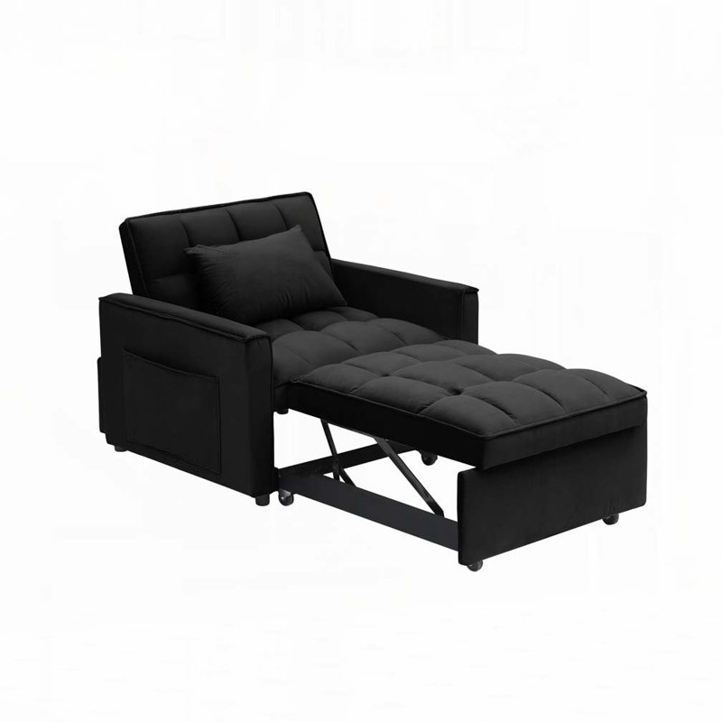 Convertible Sleeper Chair Sofa Bed Adjustable Pull Out Sleeper Chair, Black