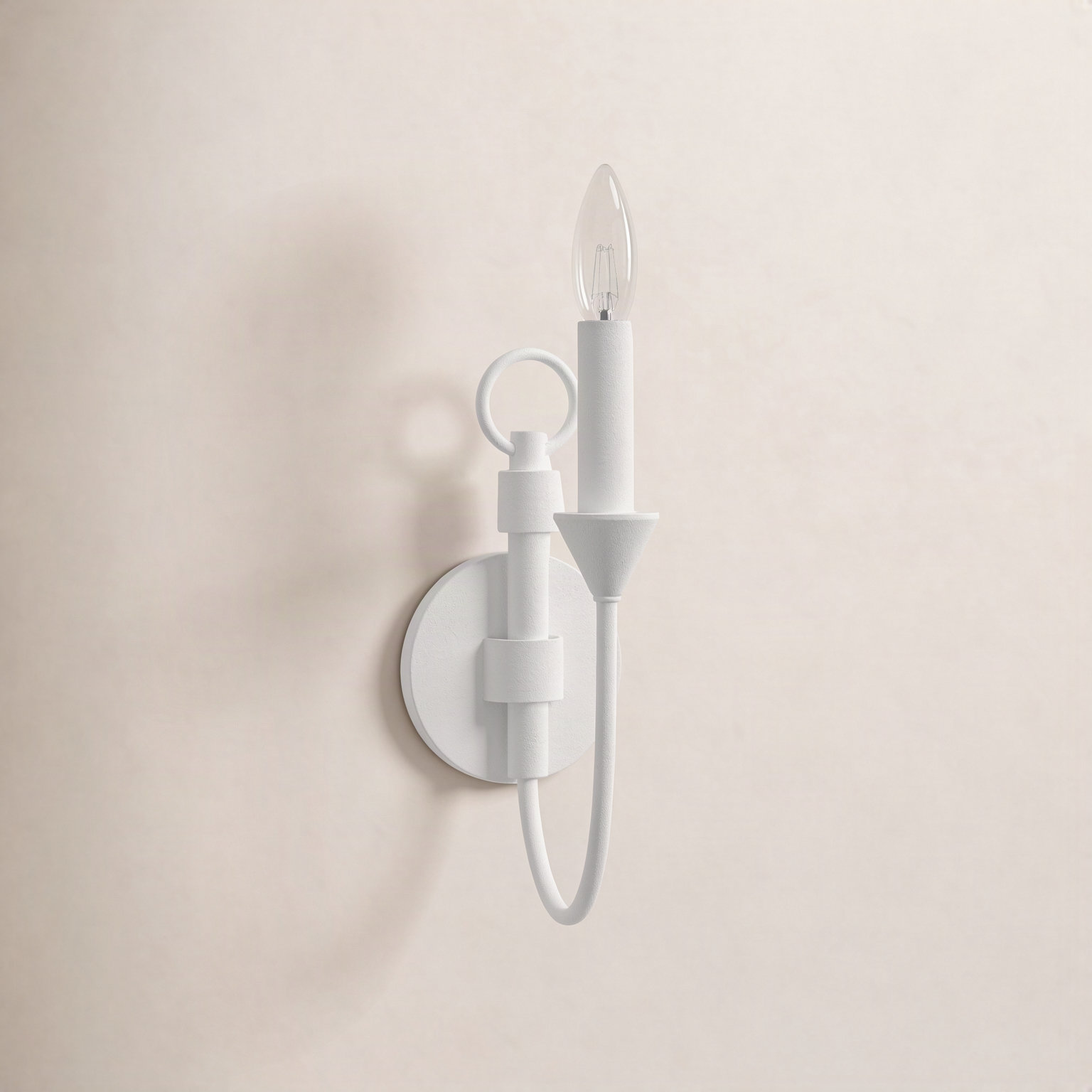 Bilton Single Light Dimmable Armed Sconce, Gesso White