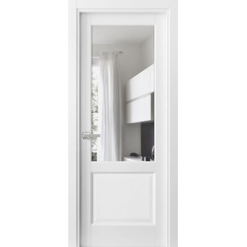 Porte française unie à l'intérieur | Lucia 1533 avec verre transparent | Poignée simple à panneau régulier | Salle de bain