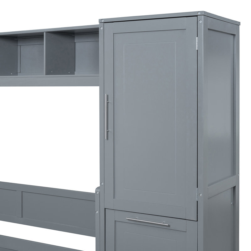 Lit escamotable Murphy avec placard et tiroirs, Gris, Grand