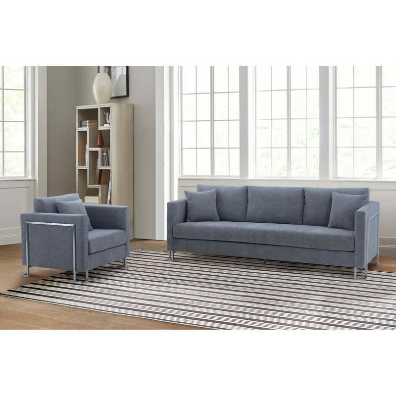 Euda 2 Piece Fabric Upholstered Sofa & Chair Set, Gray 100% Polyester