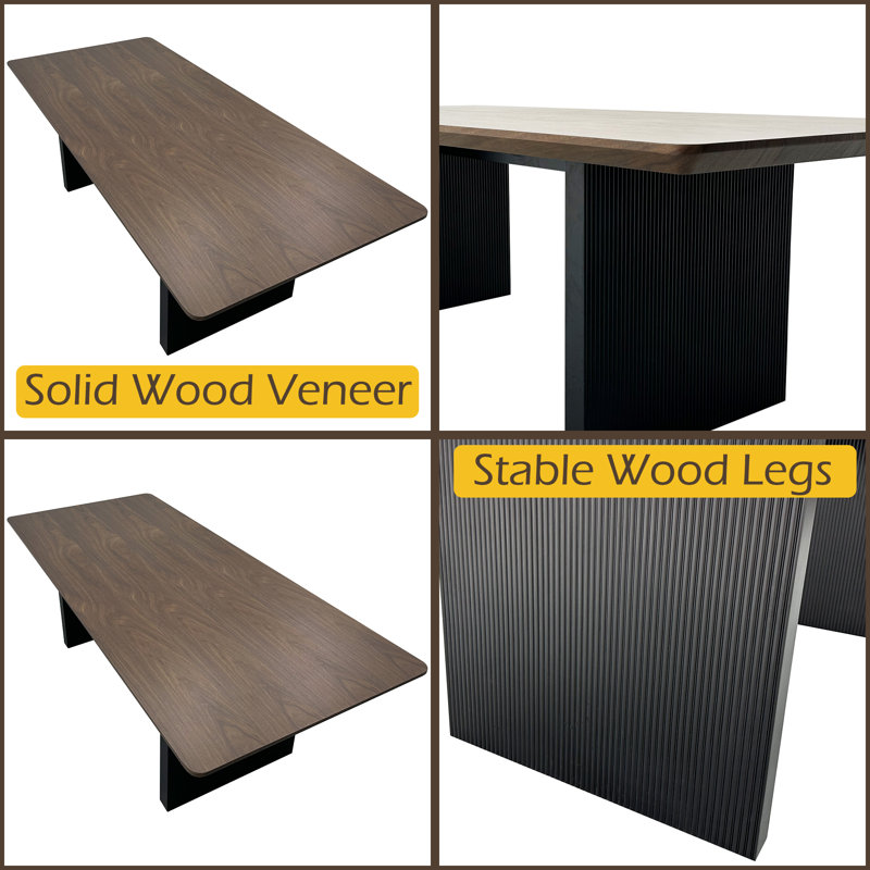Mid Century Modern 86" Wood Dining Table for 8-10