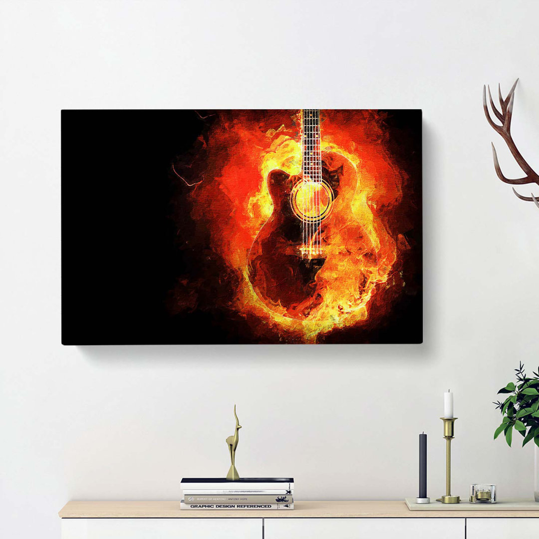 Acoustic Guitar in Flames - Wrapped Canvas