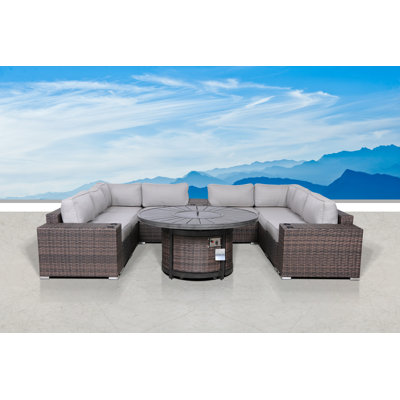 Alieyah Big Firepit Brown Fully Assembled 12 Piece Sectional Seating Group With Cushion