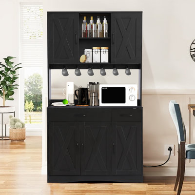 71" Kitchen Pantry Cabinet, Pantry Cabinet With Charging Station, Storage Cabinets With Door, Adjustable Shelves And Hooks, Farmhouse Kitchen Hutch Fo