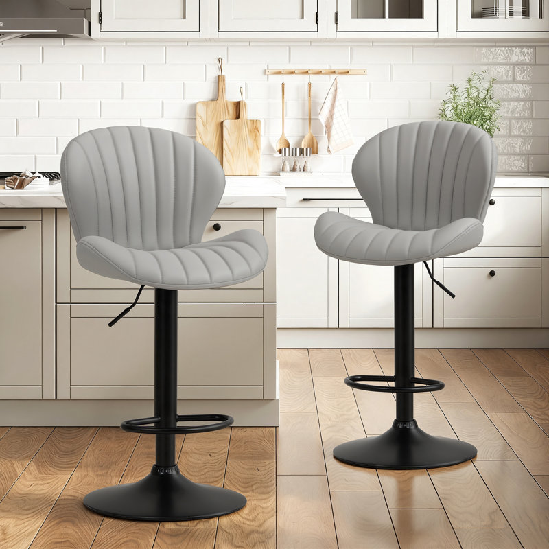 Tabouret de bar pivotant en cuir PU, réglable en hauteur, avec structure en métal, Gris