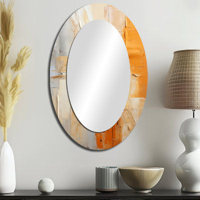 Glam Orange Beige Collage IV - Large Oval Wall Mirror On Metal