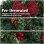 Couronne de Noël Crestwood Spruce pré-illuminée avec nœud, différents modes d'éclairage, baies rouges et pommes de pin-1341436579