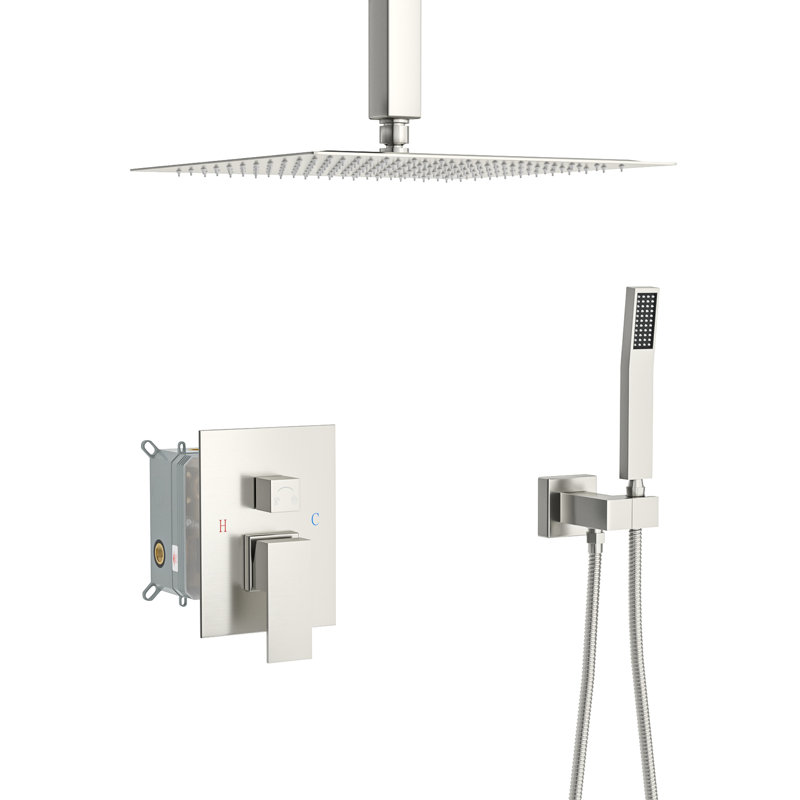 Ceiling Mounted Dual Shower Head, 16 Inch, Brushed Nickel Inch, Brushed Nickel