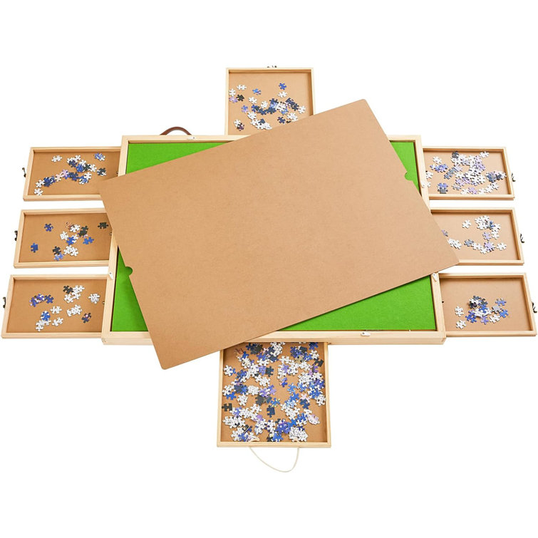 1500-pieces Puzzle Board with Hard Cover 26"x 35" Puzzle Table with 8 Lockable Sorting Drawers