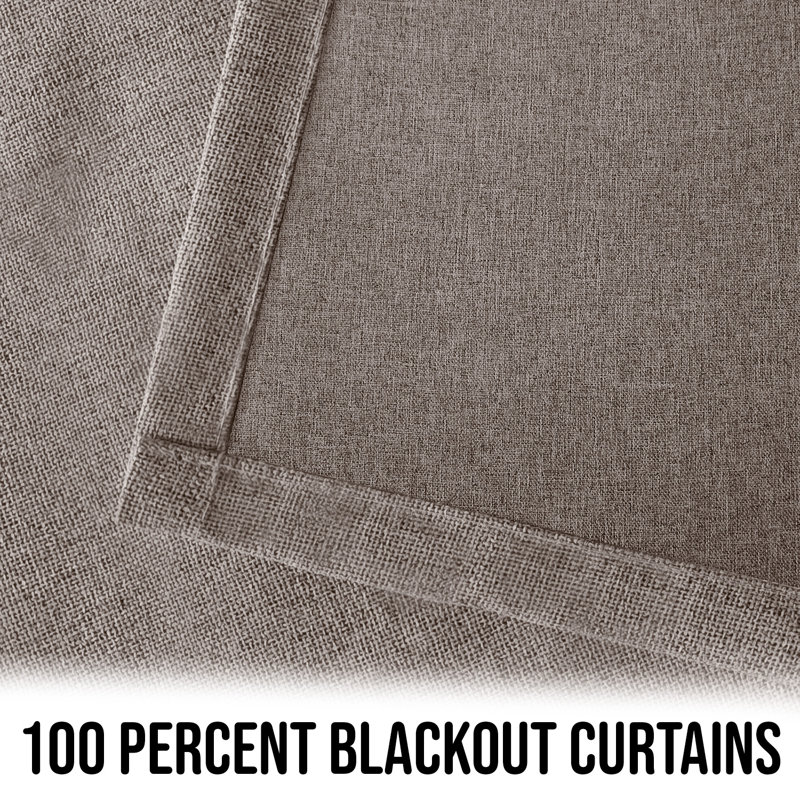 Linen 100% Blackout Eyelet Ring Top Readymade Curtain for Window & Doors 2 Panel , Beige, 168cm Width x 228cm Drop