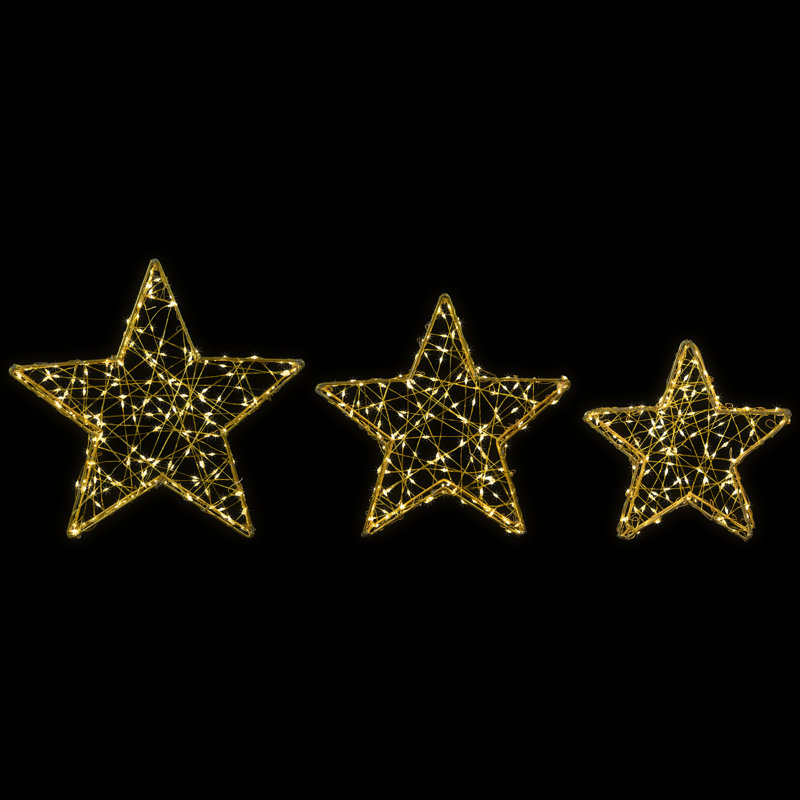 LED Lighted Stars Outdoor Christmas Decorations - 14" - Gold - Set Of 3, Gold