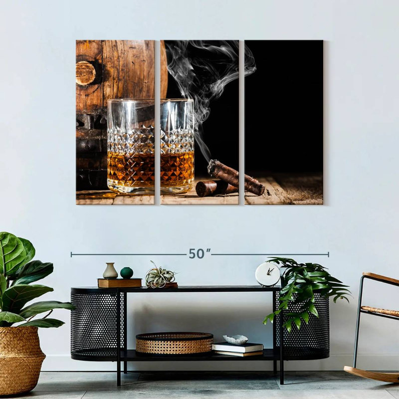 Bourbon tonneau et cigare 3 pièces, H 32 po x l 50 po x P 1,25 po