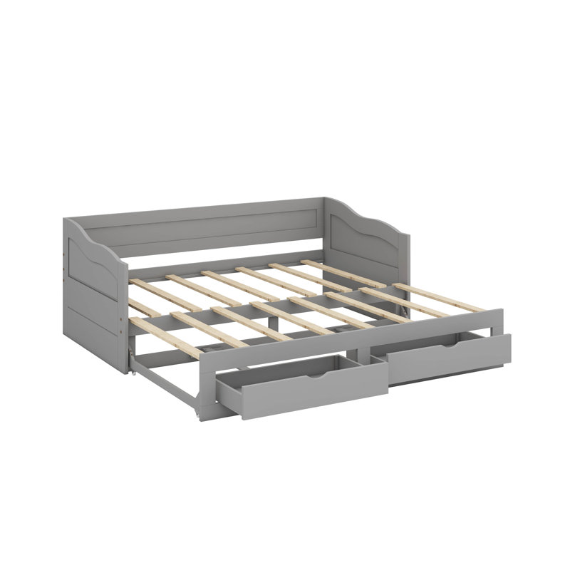 Twin Size Daybed With Trundle & Storage Drawers, Gray