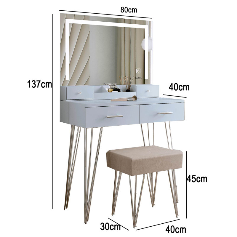 Chawn Dressing Table with Mirror, Grey