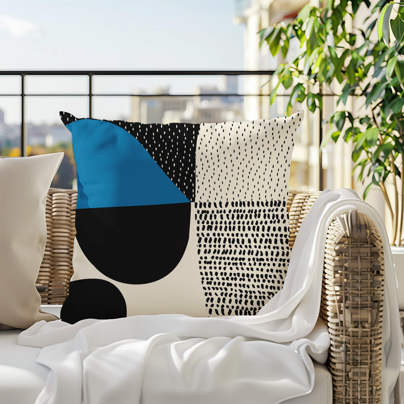 Coussin carré intérieur / extérieur pia, H 15 po x l 15 po, Turquoise / noir / blanc cassé