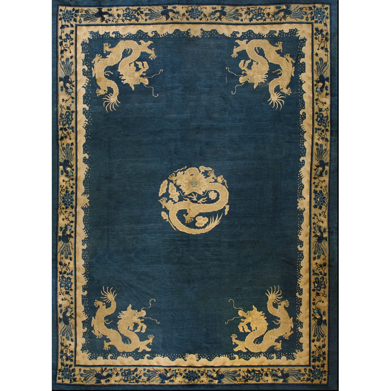 Antique Peking Chinese Medallion Blue 1900s Rug
