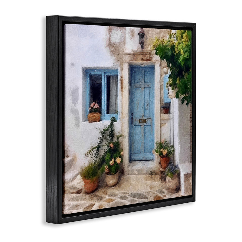 «Greek Door Architecture», art mural encadré par RileyB, Cadre flottant noir de jais, H 18 po x l 18 po