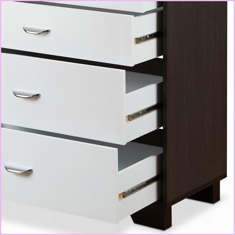 Commodes et amp; Armoires-penderie: Commode moderne à 5 tiroirs, blanc Espresso | Panneau de fibres à densité moyenne + panneau de particules