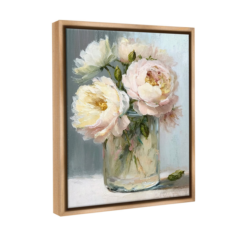 «Subtle Rose Blooms Floater Frame» par Gina Kelly sur, H 21 po x l 17 po, Cadre flottant orme Montalcino