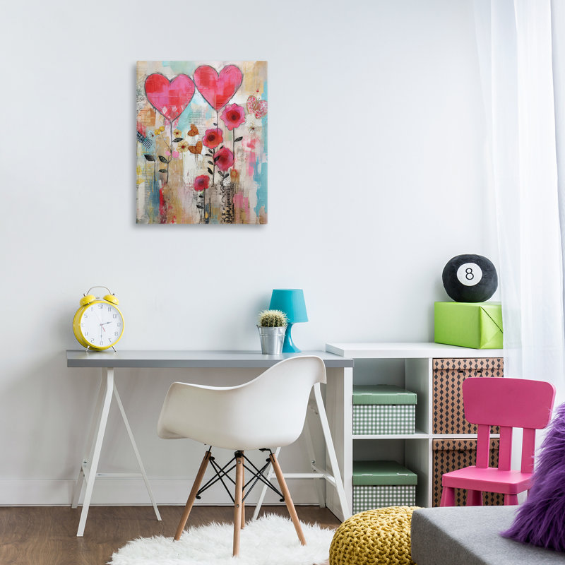 Whimsical Hearts & Garden Canvas Wall Art by LSR Design Studio, 30" H x 24" W