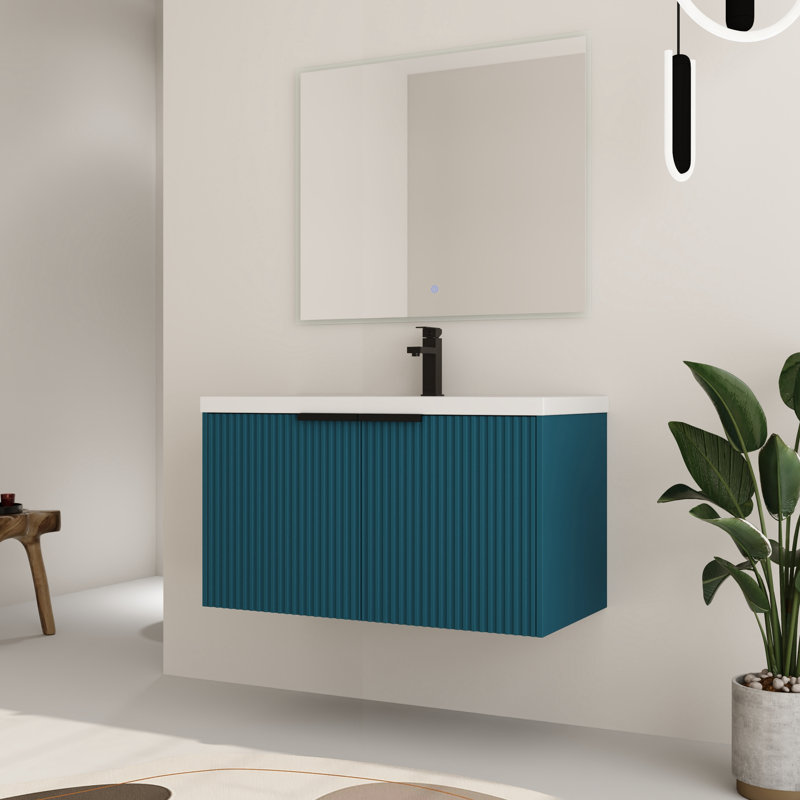 Larchdale 36'' Single Bathroom Vanity Set with Resin Sink Top, Lake Blue/Matte Black, 36"