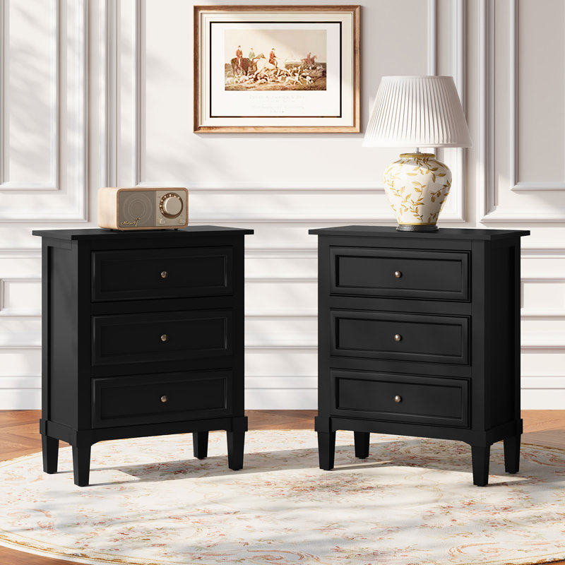 Nightstand With Three Drawers, Fully Assembled, Black 