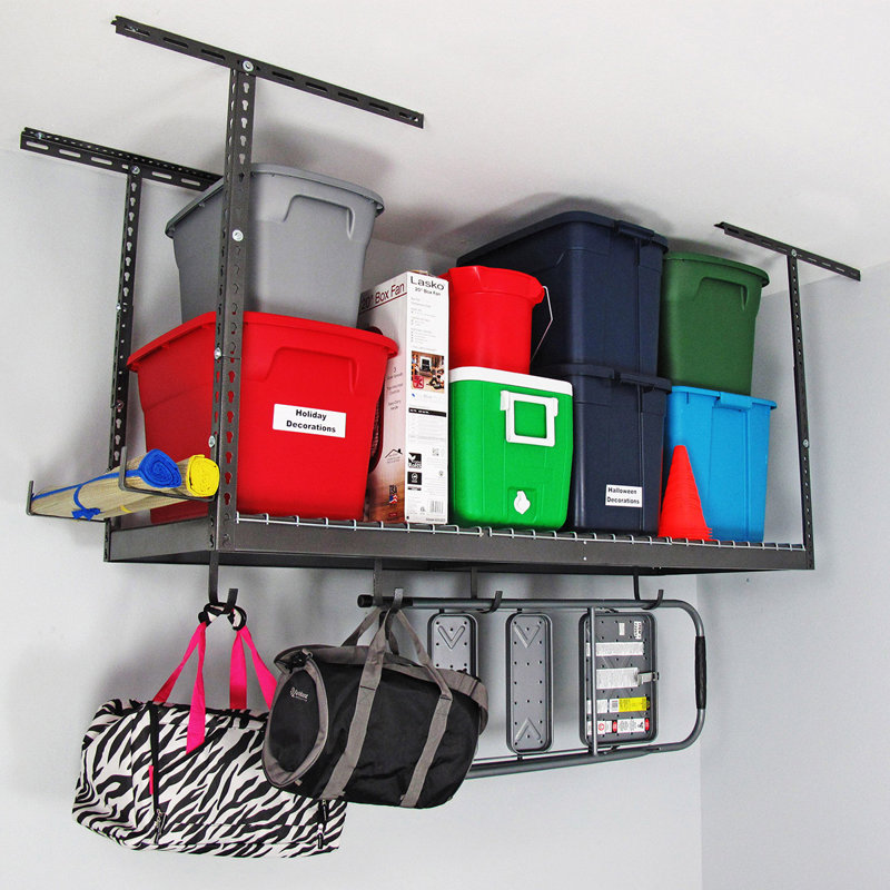 72'' W Metal Height -Adjustable Ceiling Mounted Rack, Hammertone, 33" H x 96" W x 24" D