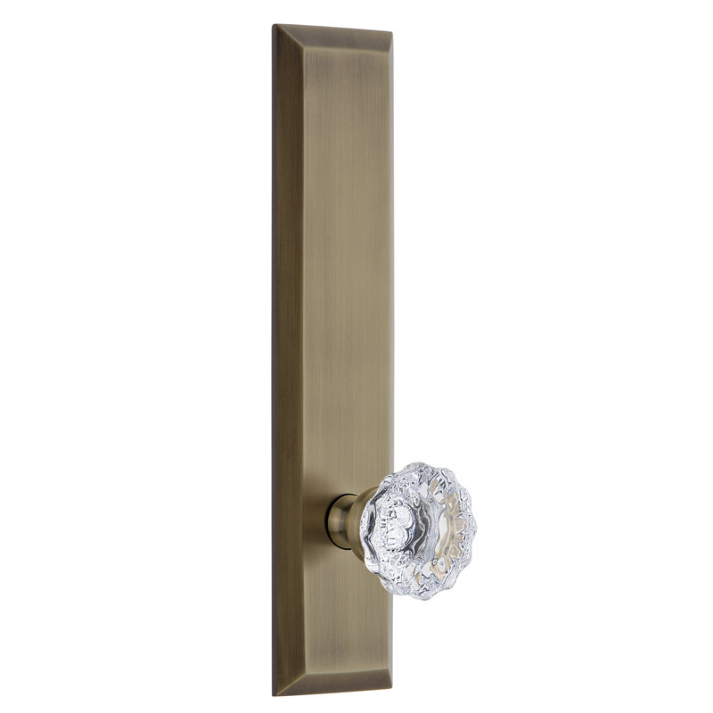 Grandeur Fifth Avenue Tall Plate Single Dummy with Fontainebleau Crystal Door Knob, Vintage Brass