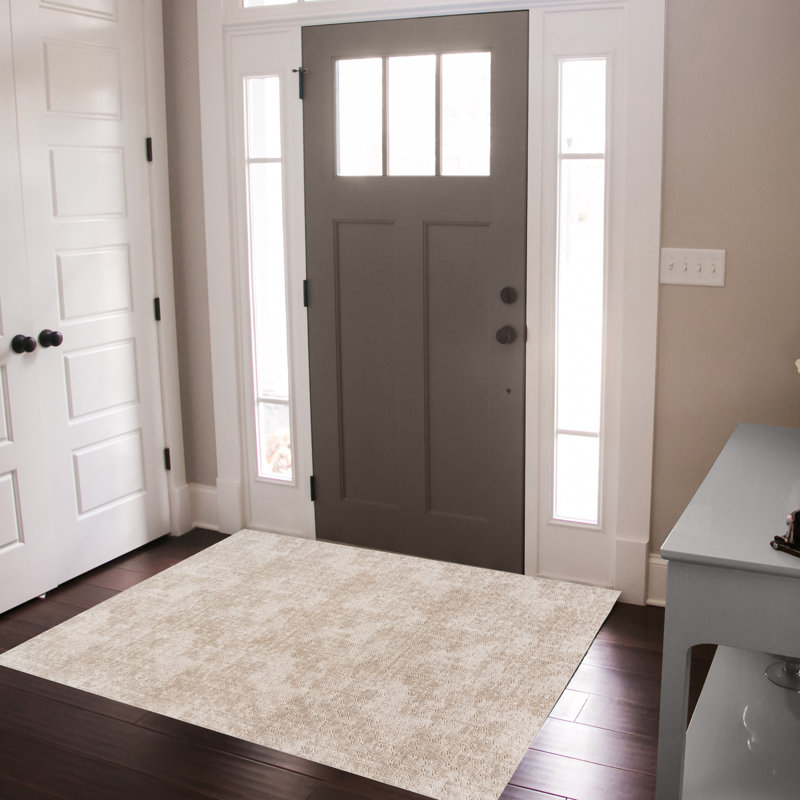 Tapis d'intérieur en polyester à motif géométrique beige gaufré Aubepine Thandi - salon et chambre à coucher - Beige