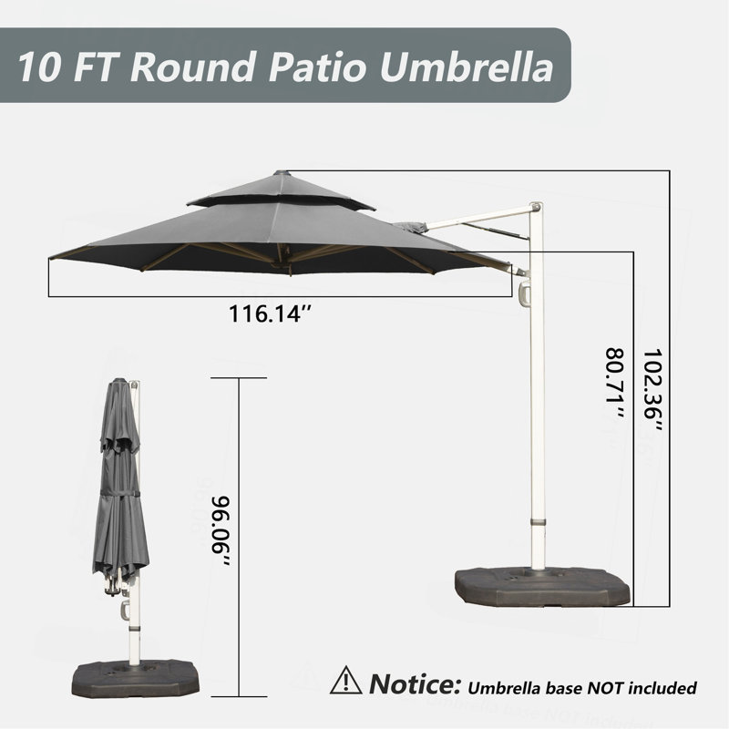 Parasol rond en porte-à-faux avec mât central (base non incluse), Gris