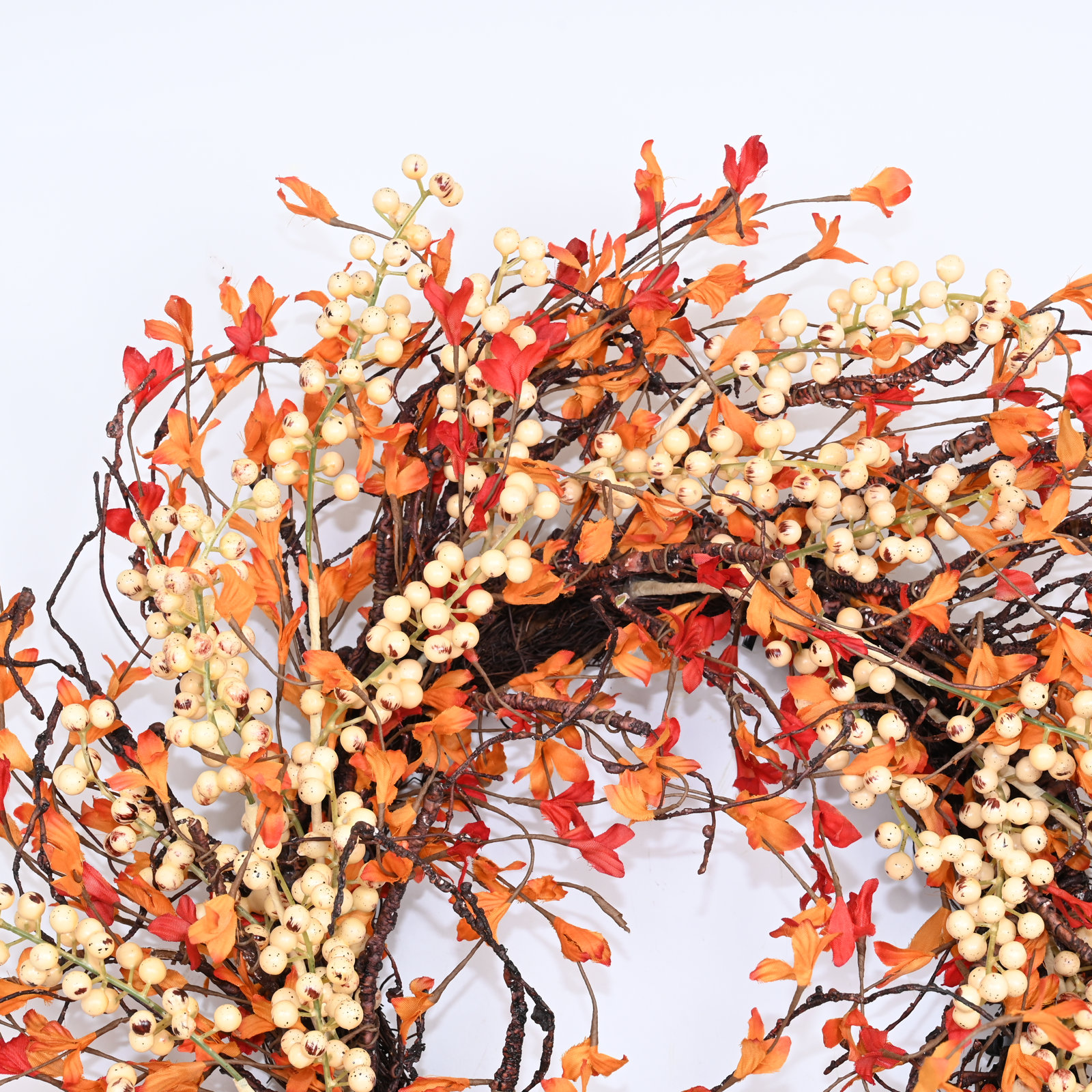24" Fall Autumn Twig Berry Front Door Wreath, Orange/Cream