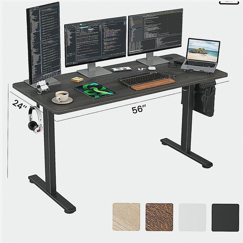 Bureau de travail électrique debout à hauteur ajustable STary, H 45 po x l 56,3 po x P 24 po, Noyer / noir