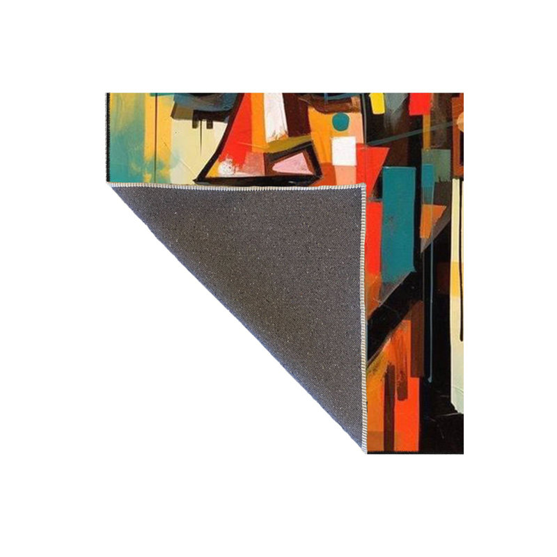 Colorful Angry Man Motif Geometric Patterned Woven Base Machine Washable Rug, Rectangle 3'3" x 4'11" Rug Pad Included
