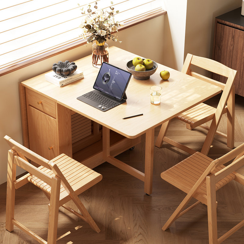 Table de salle à manger pliable de 60,24 po avec 4 chaises, en bois massif et sans assemblage pour les maisons modernes
