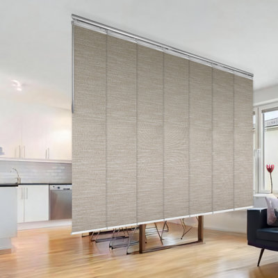 Oat Brown 7-Panel Single Rail Panel Track Extendable 58"-98" W X 91.4" H, Panel Width 15.75"