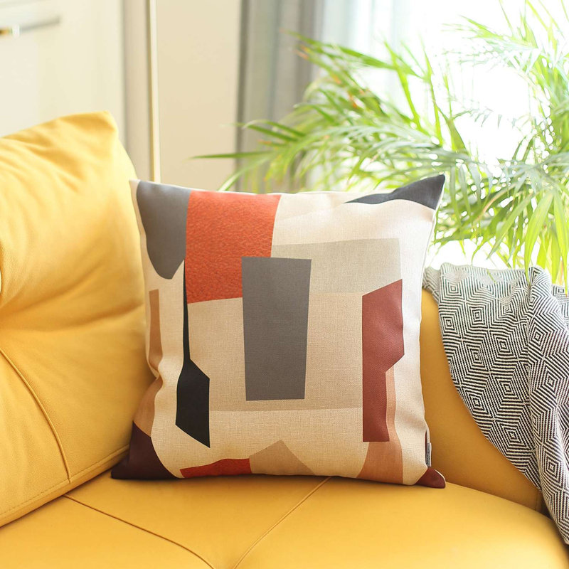 Coussin Hidden Face, H 18 po x l 18 po, Blanc / orange