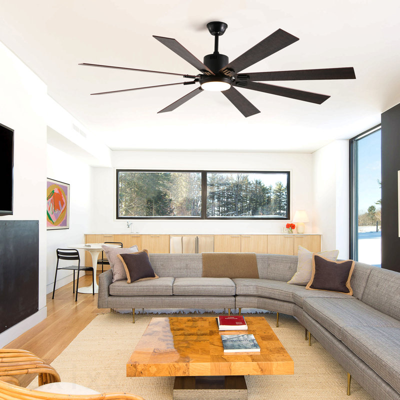 72" Walnut Led Ceiling Fan Light With 8 Wooden Blades, Remote Control, Adjustable Color Temperature For Living Room, Bedroom, Or Dining Room