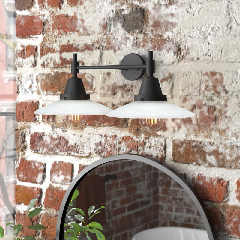Éclairage pour meuble-lavabo à 2 lumières à intensité variable Gayle, Blanc mat, Ampoule DEL rétro 4 watts, Noir mat