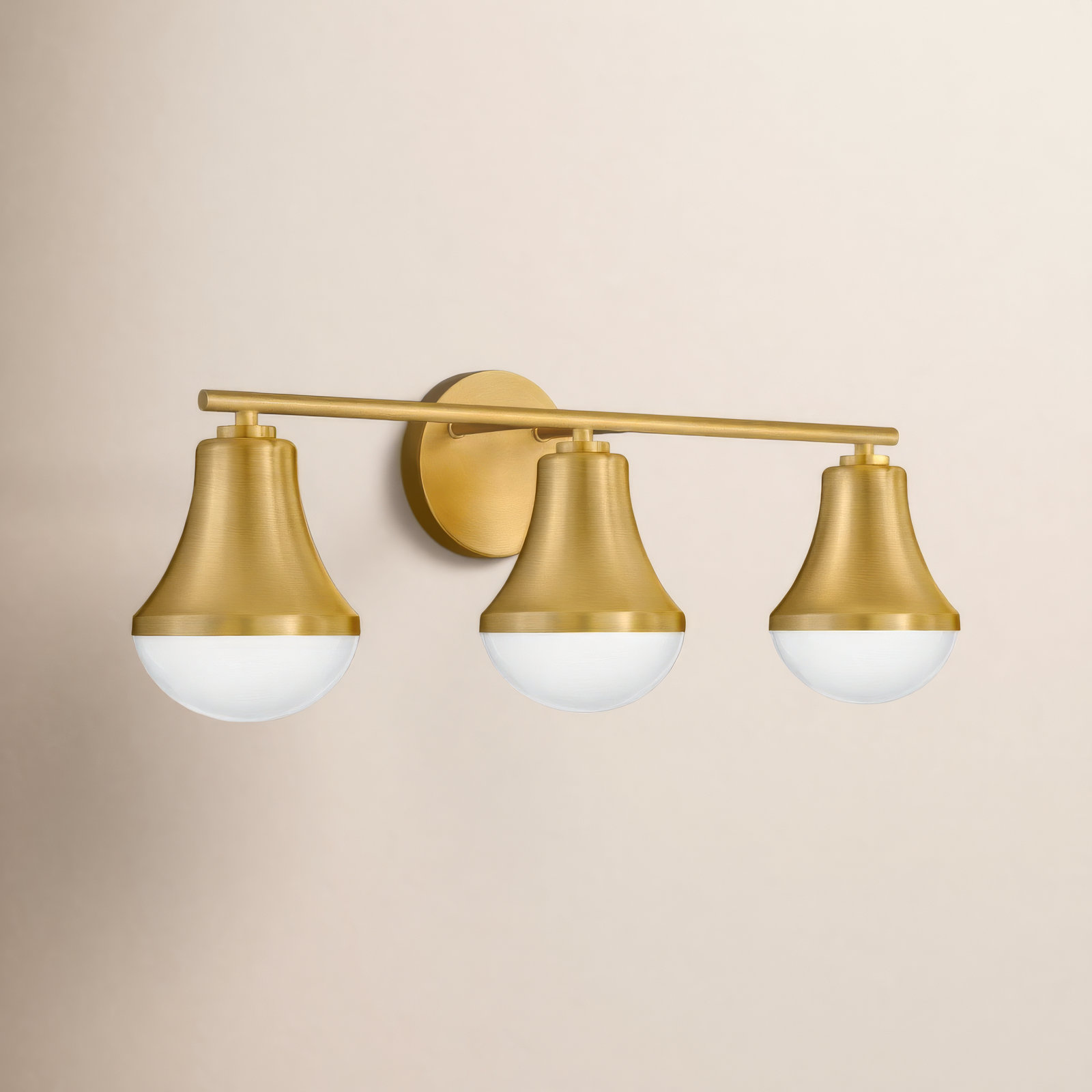 Celica 3 Light Frosted Dimmable Vanity Light, Lacquered Brass