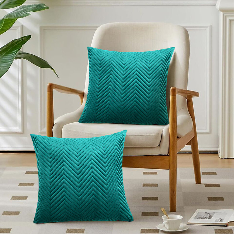 Embossed Velvet Cushion Cover (Pack of 2), Emerald