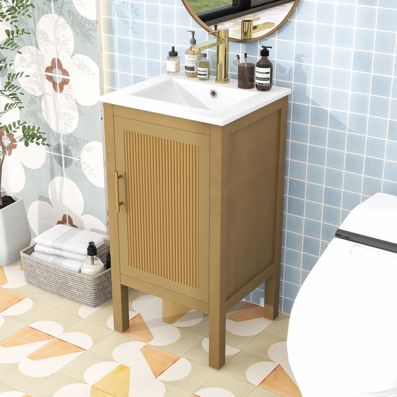 Meuble-lavabo compact 18 po avec lavabo en céramique, tablette réglable et organisateur de porte pour petits espaces