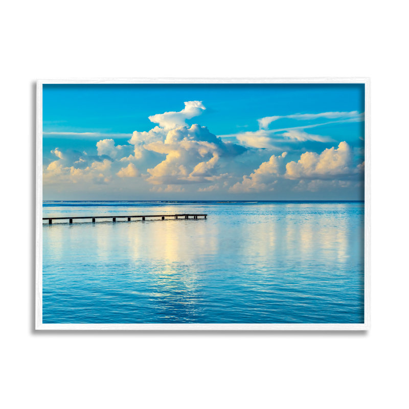 «Waterfront Dock Clouds» encadré sur bois par Danita Delimont, Giclée encadrée blanc bord de mer