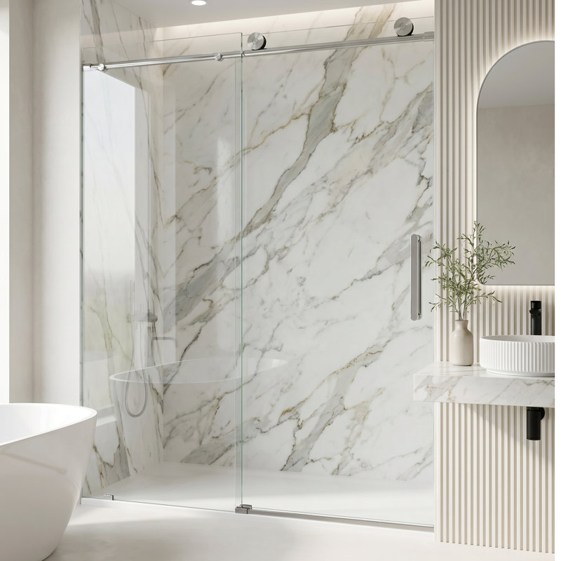 Elan 56-60" W x 76" H Sliding Frameless Shower Door with 3/8" Clear Glass, Chrome
