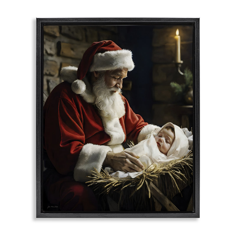 Cadre flottant père Noël et bébé Jésus, design par Jo Moulton, Noir, H 21 po x l 17 po