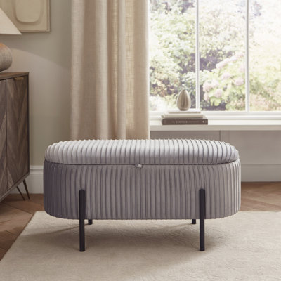 38cm Wide Velvet Rectangle No Pattern Standard Ottoman with Storage