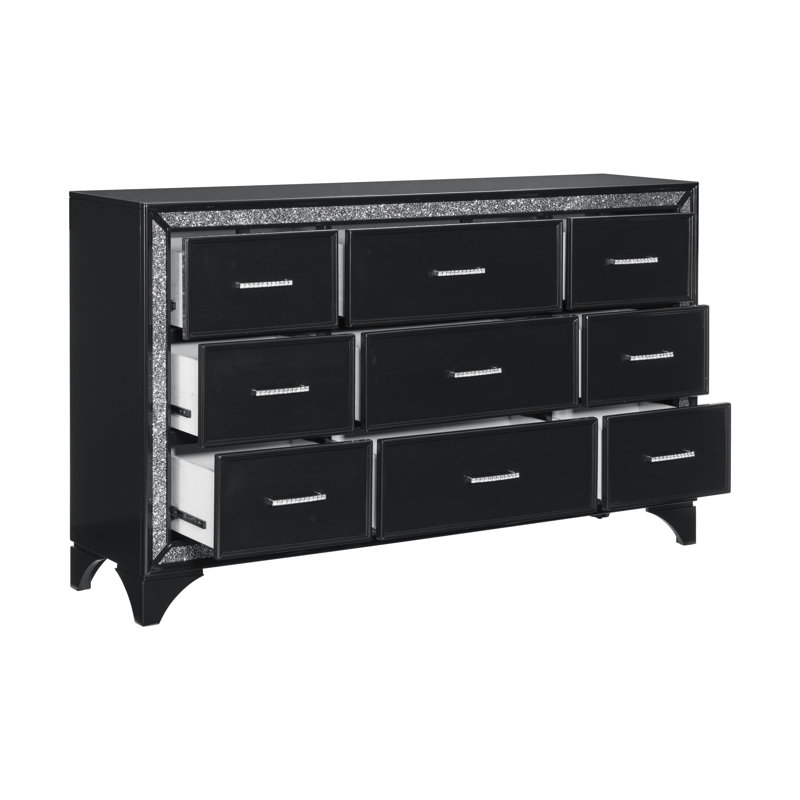 Commode 9 tiroirs Margolf, Noir perle