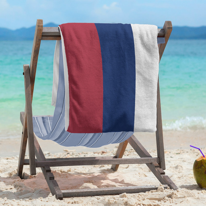 Montreal Lightweight Beach Towel, Red/Blue/White, Poly/Cotton